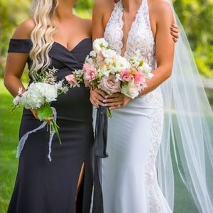 All Black Off the Shoulder Slit Event Dress